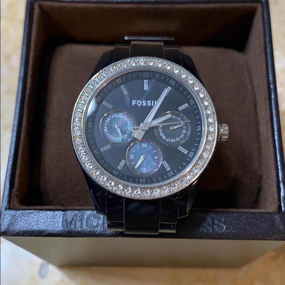 Fossil Black with Rhinestone watch